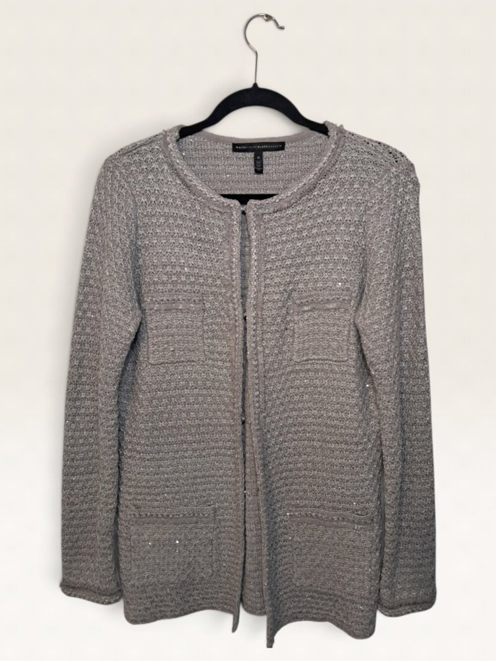 White House Black Market Metallic Silver Sequin Cardigan Jacket M